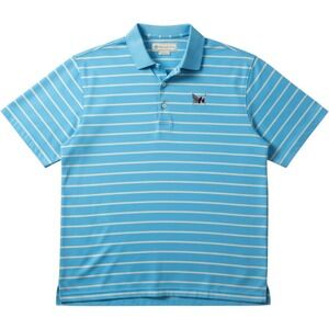 Donald Ross Polo Shirt Men XL Blue Striped Golf Athletic Short Sleeve Flag Logo